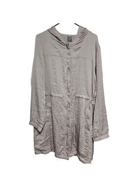 J Jill Womens Hooded Jacket Size Large Gray Coat Drawstring Waist Long